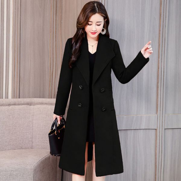england style slim long wool blend ladies double breasted women's jacket solid korean womens fashion coat, Black
england style slim long wool blend ladies double breasted women's jacket solid korean womens fashion coat, Black