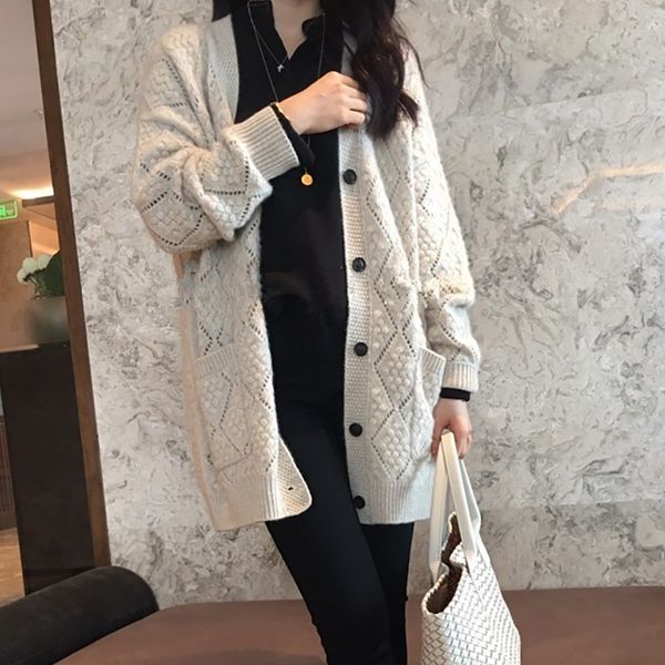 long loose style cardigans for women knitting sweaters 2020 new winter fashions feminine knitted wool, White;black
long loose style cardigans for women knitting sweaters 2020 new winter fashions feminine knitted wool, White;black