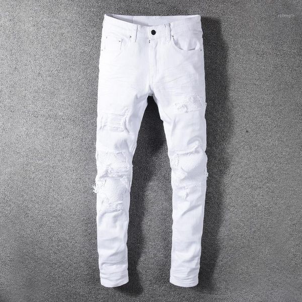 fashion streetwear men jeans white color slim fit destroyed ripped jeans men patchwork designer elastic hip hop pants1, Blue
fashion streetwear men jeans white color slim fit destroyed ripped jeans men patchwork designer elastic hip hop pants1, Blue