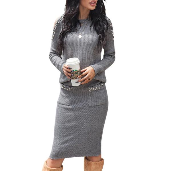 women long sleeves + hip skirt, suit, hollow design with pocket simple style spring clothing, Gray
women long sleeves + hip skirt, suit, hollow design with pocket simple style spring clothing, Gray