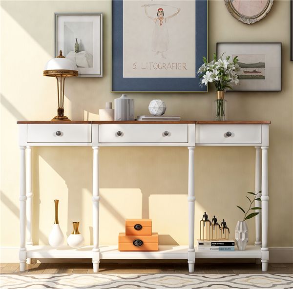 Us Stock Solid Wood Console Table Classic Entryway Table With Storage Shelf And Drawer For Home White