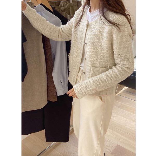 short knitted autumn winter new et korean simple round neck sweater cardigan, White;black
short knitted autumn winter new et korean simple round neck sweater cardigan, White;black