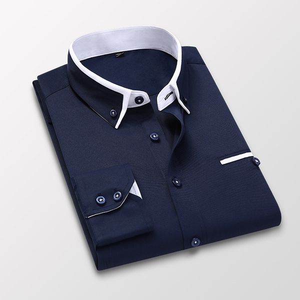 men slim fit shirts blue white long sleeve men's clothing soft comfortable wedding formal business office shirts 201123, White;black
men slim fit shirts blue white long sleeve men's clothing soft comfortable wedding formal business office shirts 201123, White;black