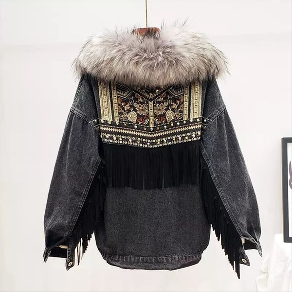 mink denim female more fashion plus size winter jackets removable fur collar lining borla riveite 2fjp, Black
mink denim female more fashion plus size winter jackets removable fur collar lining borla riveite 2fjp, Black