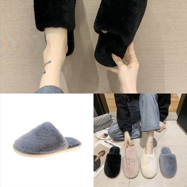 wogwk winter slippers men big tpr slipper fock size minion plush solid indoor slipper sewing plush non-slip hard-wearing, Black