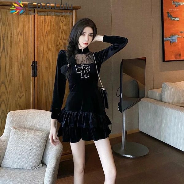 edglulu fall patchwork tulle bow black velvet mini dress vintage elegant long sleeve party cascading ruffle dress 10221, Black;gray
edglulu fall patchwork tulle bow black velvet mini dress vintage elegant long sleeve party cascading ruffle dress 10221, Black;gray