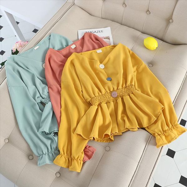 elegant women flare sleeve v neck basic chiffon ruffles shirt vintage elastic slim cardigan button pleated pullover blouse, White
elegant women flare sleeve v neck basic chiffon ruffles shirt vintage elastic slim cardigan button pleated pullover blouse, White