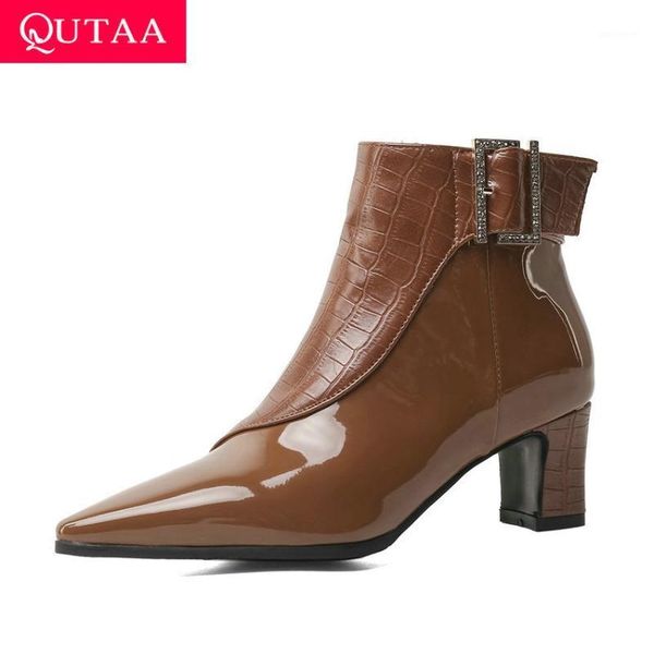 qutaa 2021 buckle zipper pointed toe ankle boots autumn winter pu leather women shoes square heel fashion ladies pumps size34-431, Black
qutaa 2021 buckle zipper pointed toe ankle boots autumn winter pu leather women shoes square heel fashion ladies pumps size34-431, Black