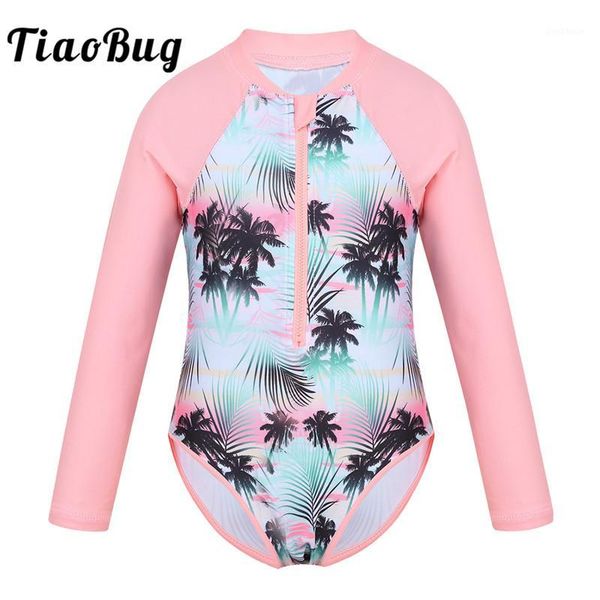 children's swimwear tiaobug kids girls fashion one-piece long sleeve palm printed zippered swimsuit rash guard children beach bathing s
children's swimwear tiaobug kids girls fashion one-piece long sleeve palm printed zippered swimsuit rash guard children beach bathing s