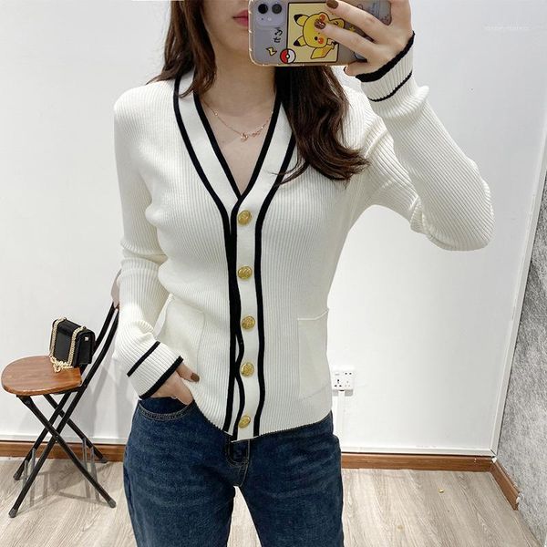 women's knits & tees 2021 slim and all-match v-neck single-breasted knitted cardigan1, White
women's knits & tees 2021 slim and all-match v-neck single-breasted knitted cardigan1, White