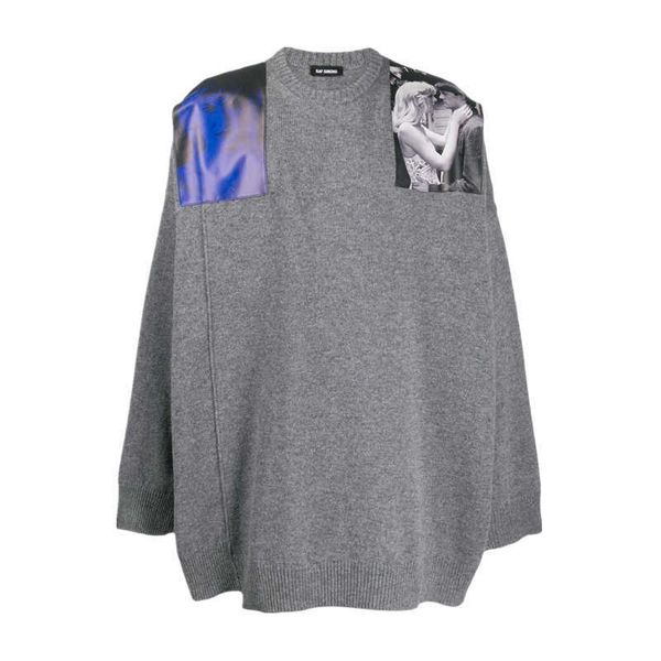 men's sweaters high street: autumn / winter 2019 raf simons silhouette sticker knitted irregular loose sweater, White;black
men's sweaters high street: autumn / winter 2019 raf simons silhouette sticker knitted irregular loose sweater, White;black