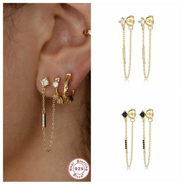 2pcs plata de ley 925 earring chain white black zircon stud earrings for women lovers' cartilage pendientes tassel link jewerly, Golden;silver
2pcs plata de ley 925 earring chain white black zircon stud earrings for women lovers' cartilage pendientes tassel link jewerly, Golden;silver