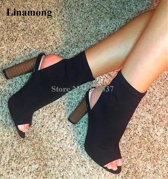 2020 spring new fashion women open toe bandage chunk short boots cut-out thick heel short stretchable boots slim shoes, Black
2020 spring new fashion women open toe bandage chunk short boots cut-out thick heel short stretchable boots slim shoes, Black