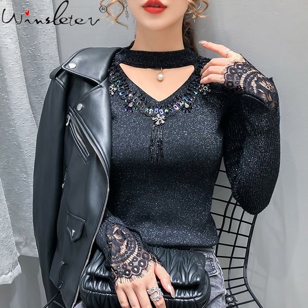 fall winter european clothes sweater women chic shiny beading knitted patchwork lace ropa mujer sequins new t08808l 201130, White;black
fall winter european clothes sweater women chic shiny beading knitted patchwork lace ropa mujer sequins new t08808l 201130, White;black
