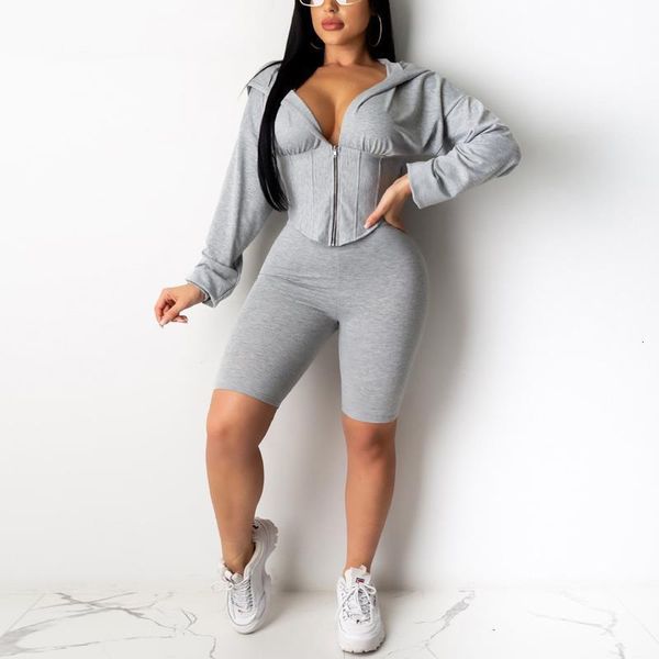 women two pieces set causal tracksuit 2020 zip up hoodies and skinny shorts pants set solid chic suits streetwear, Gray
women two pieces set causal tracksuit 2020 zip up hoodies and skinny shorts pants set solid chic suits streetwear, Gray