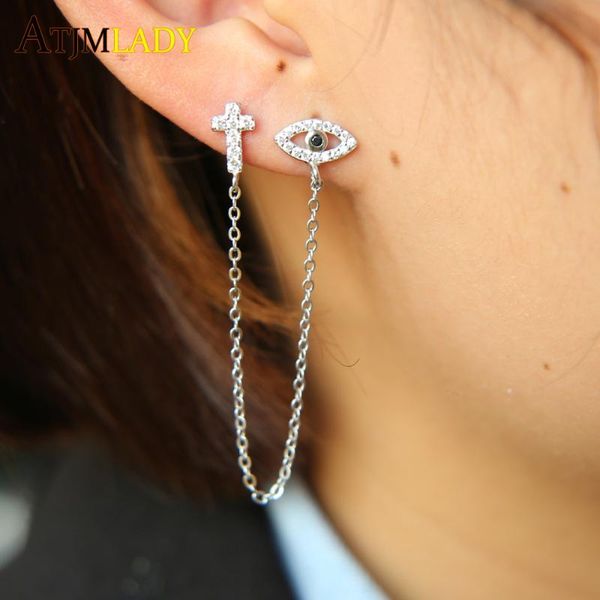 guarantee 925 sterling silver gold silver color cz cross evil eye studs double hole tassel chain delicate girl earring, Golden;silver
guarantee 925 sterling silver gold silver color cz cross evil eye studs double hole tassel chain delicate girl earring, Golden;silver