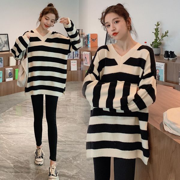angel mommy ~ autumn winter clothes fashion temperament striped sweater skirt medium and long pregnant women's top, White
angel mommy ~ autumn winter clothes fashion temperament striped sweater skirt medium and long pregnant women's top, White