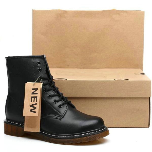 couple winter boots men martens boots genuine leather men ankle boots punk motorcycle male shoes thick heel winter shoes, Black