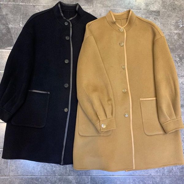 women's trench coats 2021 ladies fashion long sleeve small stand collar double side cashmere coat 1105, Tan;black
women's trench coats 2021 ladies fashion long sleeve small stand collar double side cashmere coat 1105, Tan;black