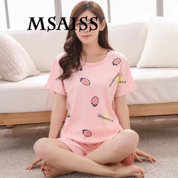

msaiss summer teenage girl short sleeve cotton pajamas cute cartoon print women casual home short sleepwear1, Black;red