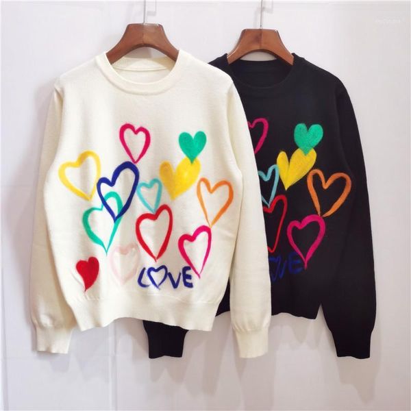 qooth 2020 autumn winter women sweaters geometric heart pattern long sleeve lovely pullovers knitted loose jumper qt3221, White;black 
qooth 2020 autumn winter women sweaters geometric heart pattern long sleeve lovely pullovers knitted loose jumper qt3221, White;black