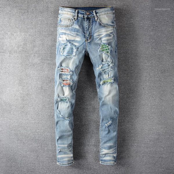 fashion streetwear men jeans light blue elastic destroyed slim ripped jeans men designer denim pencil pants hip hop homme1
fashion streetwear men jeans light blue elastic destroyed slim ripped jeans men designer denim pencil pants hip hop homme1