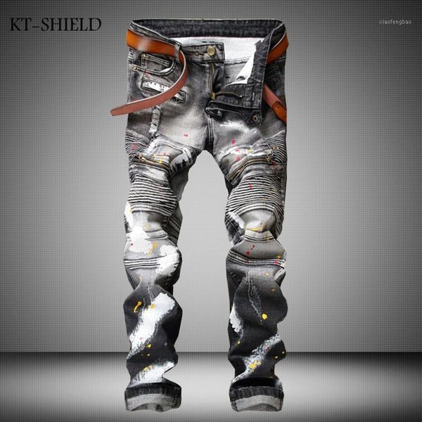 wholesale- denim pants streetwear men jeans straight vintage broken hole patch paint biker jeans long trousers1, Blue
wholesale- denim pants streetwear men jeans straight vintage broken hole patch paint biker jeans long trousers1, Blue