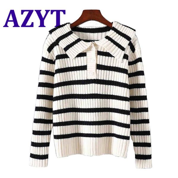 azyt autumn winter women pullovers sweater navy style striped knit jumpers sweater women chic loose elegant lady knitwear 2021, White;black
azyt autumn winter women pullovers sweater navy style striped knit jumpers sweater women chic loose elegant lady knitwear 2021, White;black