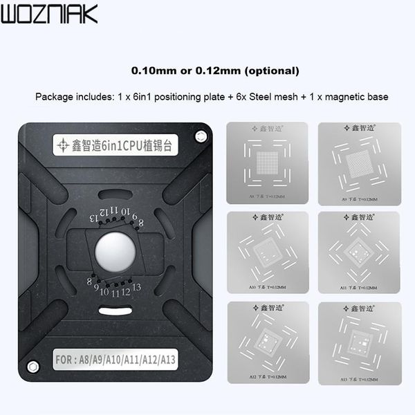 professional hand tool sets est rotation fixation cpu planting tin platform 6in1 for a8 a9 a10 a11 a12 a13 bga template fixture
professional hand tool sets est rotation fixation cpu planting tin platform 6in1 for a8 a9 a10 a11 a12 a13 bga template fixture