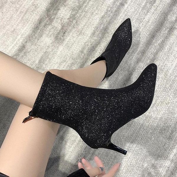 2020 autumn women dress shoes high heels pointed toe knit ankle boots stretch fabric pumps thin heel botas mujer plus size 8700n #ck8n, Black
2020 autumn women dress shoes high heels pointed toe knit ankle boots stretch fabric pumps thin heel botas mujer plus size 8700n #ck8n, Black
