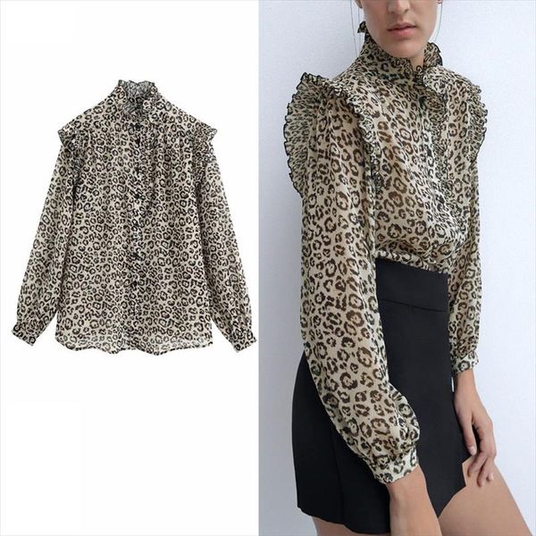 za 2020 semi sheer animal print vintage shirt women ruffle leopard blouse high collar long sleeve female harajuku top, White
za 2020 semi sheer animal print vintage shirt women ruffle leopard blouse high collar long sleeve female harajuku top, White