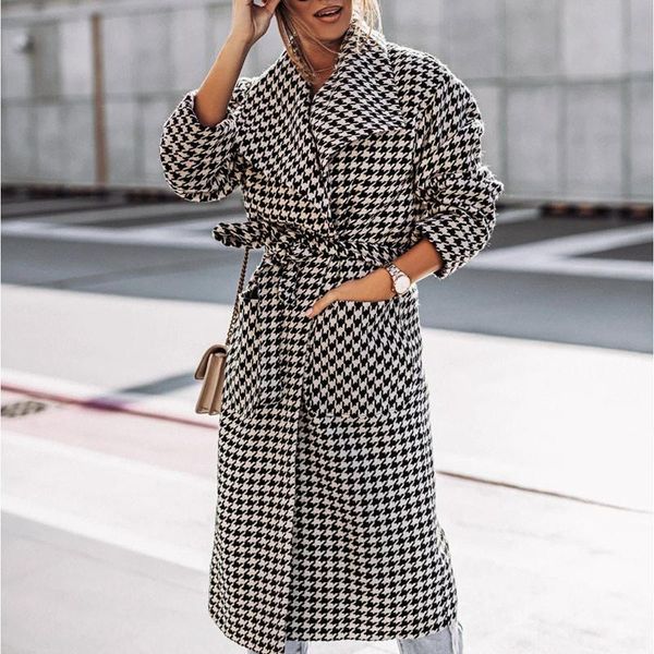 elegant office women's coat autumn/winter black and white check women's wool coat with splicing lace-up pocket lapel long
elegant office women's coat autumn/winter black and white check women's wool coat with splicing lace-up pocket lapel long