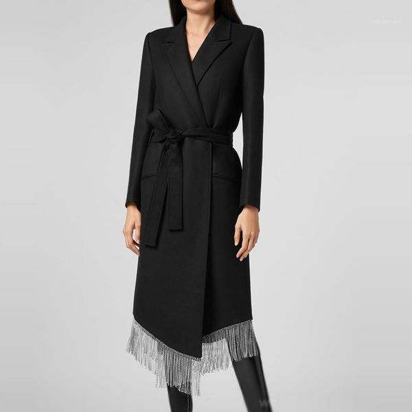 european style 2020 autumn winter clothes elegant turn down collar black overcoat fashion tassels with belt runway women coat1
european style 2020 autumn winter clothes elegant turn down collar black overcoat fashion tassels with belt runway women coat1