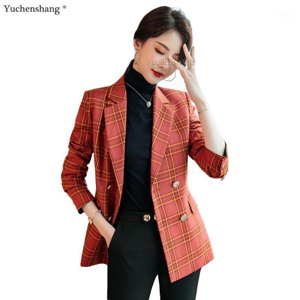 double breasted women plaid blazer fashion casual yellow green outwear jackets loose korean style for office lady work wear1, White;black
double breasted women plaid blazer fashion casual yellow green outwear jackets loose korean style for office lady work wear1, White;black