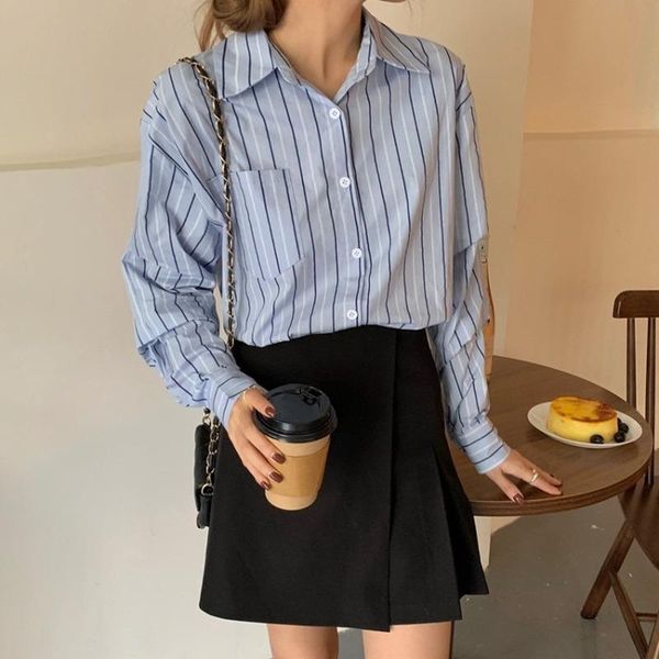 spring 2021 new style long sleeve turn-down shirts autumn striped female blouses with pockets office ladies fashion women, White
spring 2021 new style long sleeve turn-down shirts autumn striped female blouses with pockets office ladies fashion women, White