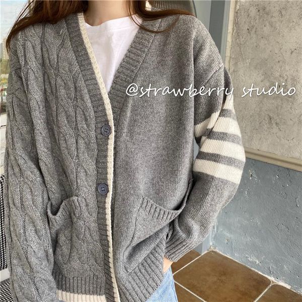 women's knits & tees 2021 winter loose v-neck lazy style female sweater korean vintage chic knit cardigan sweet striped color matching, White
women's knits & tees 2021 winter loose v-neck lazy style female sweater korean vintage chic knit cardigan sweet striped color matching, White