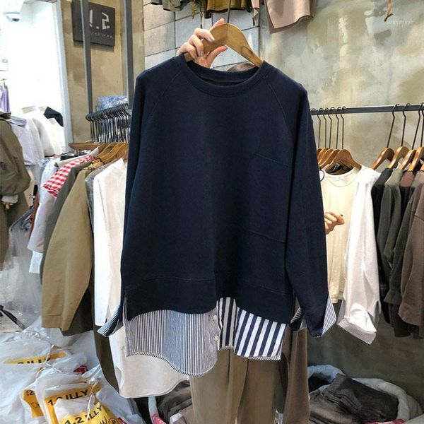 women's spring and autumn 2020 new korean style fashion fake two loose stitching striped patchwork sweatshirt hoodie1, Black
women's spring and autumn 2020 new korean style fashion fake two loose stitching striped patchwork sweatshirt hoodie1, Black