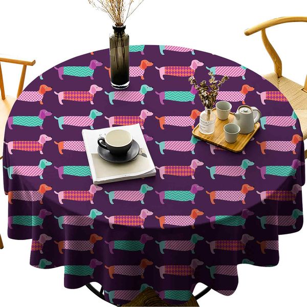 round tablecloth cotton linen dust-proof table cover sixties inspired color palette with abstract pet puppies pattern funky animals
round tablecloth cotton linen dust-proof table cover sixties inspired color palette with abstract pet puppies pattern funky animals