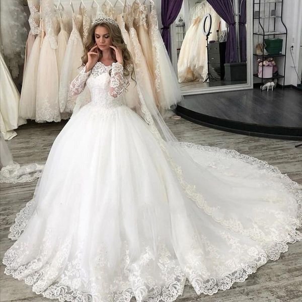 custom long sleeves ball gown lace wedding dresses 2021 with appliques court train tulle bridal gowns vestido de novia, White
custom long sleeves ball gown lace wedding dresses 2021 with appliques court train tulle bridal gowns vestido de novia, White