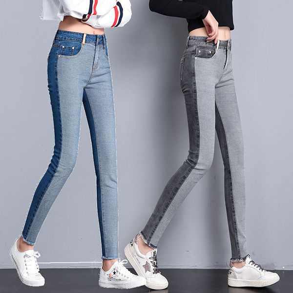 spring korean new 2020 raw edge stitching slim elastic jeans women's capris small feet pencil pants, Blue
spring korean new 2020 raw edge stitching slim elastic jeans women's capris small feet pencil pants, Blue