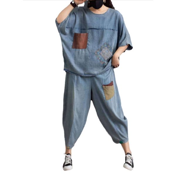 embroidered fashion ladies vintage 2 pieces define female suits denim t shirt plus size clothes xxv0, White
embroidered fashion ladies vintage 2 pieces define female suits denim t shirt plus size clothes xxv0, White