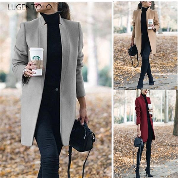 lugentolo fashion autumn winter solid color collar long sleeve temperament elegant woolen coat women coat y1120, Black
lugentolo fashion autumn winter solid color collar long sleeve temperament elegant woolen coat women coat y1120, Black