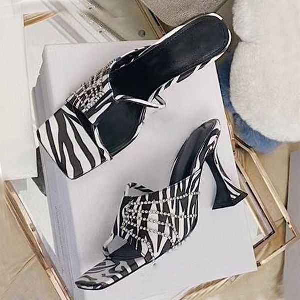 slippers zebra pattern cup high heel women real leather crystal fringe decor sandals summer party dress shoes for ladies, Black
slippers zebra pattern cup high heel women real leather crystal fringe decor sandals summer party dress shoes for ladies, Black