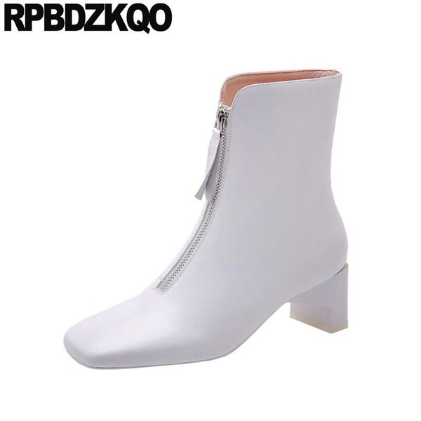 white autumn front zipper ankle genuine leather designer shoes women luxury 2020 boots block fall square toe chunky japanese, Black
white autumn front zipper ankle genuine leather designer shoes women luxury 2020 boots block fall square toe chunky japanese, Black