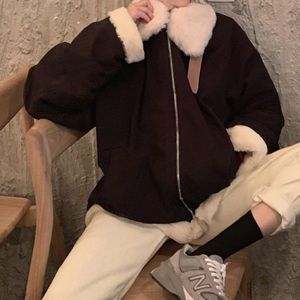 korean version japanese jacket autumn winter fashion casual retro thicken keep warm lambswool zipper lapel long sleeve, Black;brown
korean version japanese jacket autumn winter fashion casual retro thicken keep warm lambswool zipper lapel long sleeve, Black;brown