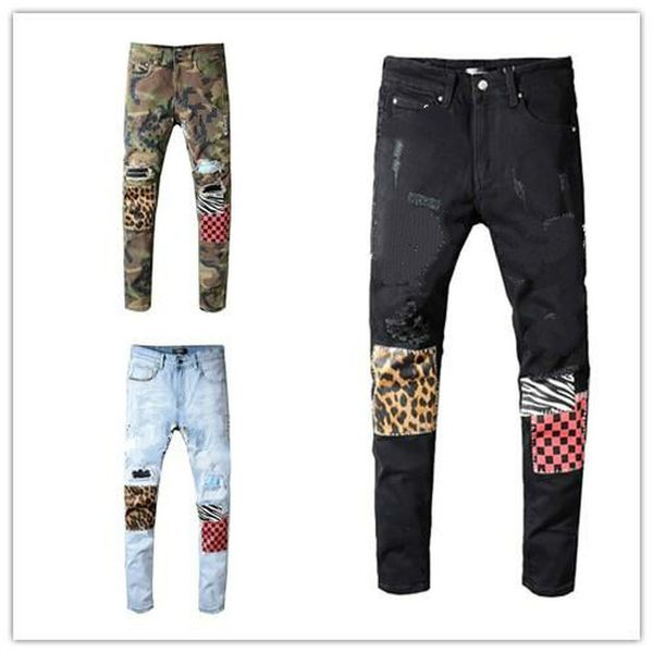 designer pants luxury mens designer jeans camouflage ripped skinny jeans pants leopard patchwork rivet motorcycle jeans us size 29-40, Blue
designer pants luxury mens designer jeans camouflage ripped skinny jeans pants leopard patchwork rivet motorcycle jeans us size 29-40, Blue