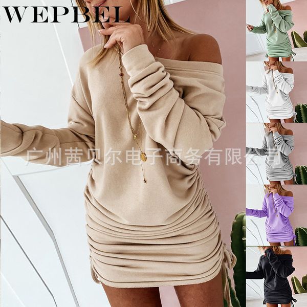 elegant long sleeve oblique collar skinny sweater dress women casual autumn ruched drawstring mini dress q1210, Black;gray
elegant long sleeve oblique collar skinny sweater dress women casual autumn ruched drawstring mini dress q1210, Black;gray