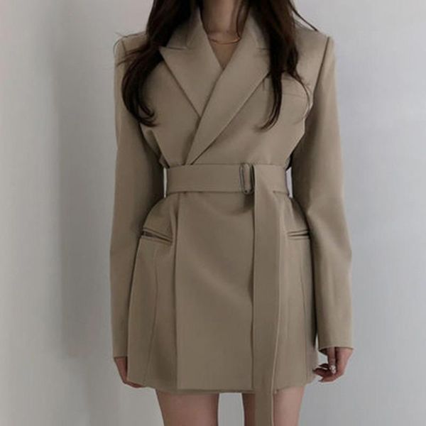 sondr 2020 spring new casual long suit fashion women loose temperament solid color dark buckle long blazer with belt, White;black
sondr 2020 spring new casual long suit fashion women loose temperament solid color dark buckle long blazer with belt, White;black