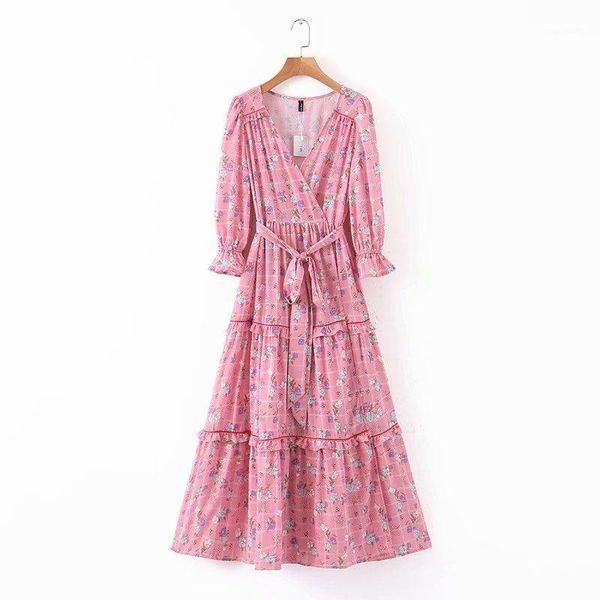 sweet chic pink floral ruffles bow sashes pleated maxi dress fashion women v-neck long dresses cute girls casual outfit1, Black;gray
sweet chic pink floral ruffles bow sashes pleated maxi dress fashion women v-neck long dresses cute girls casual outfit1, Black;gray