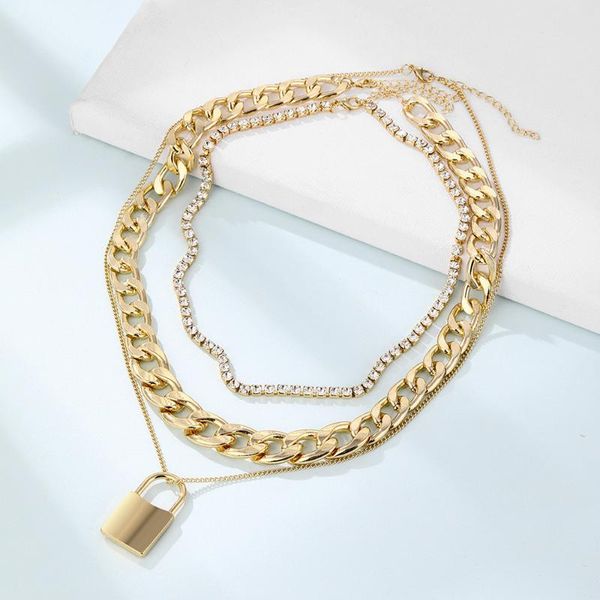 fashion punk style gold statement multilayers lock with crystals pendant clavicle chain necklace for women female necklaces gift, Silver
fashion punk style gold statement multilayers lock with crystals pendant clavicle chain necklace for women female necklaces gift, Silver